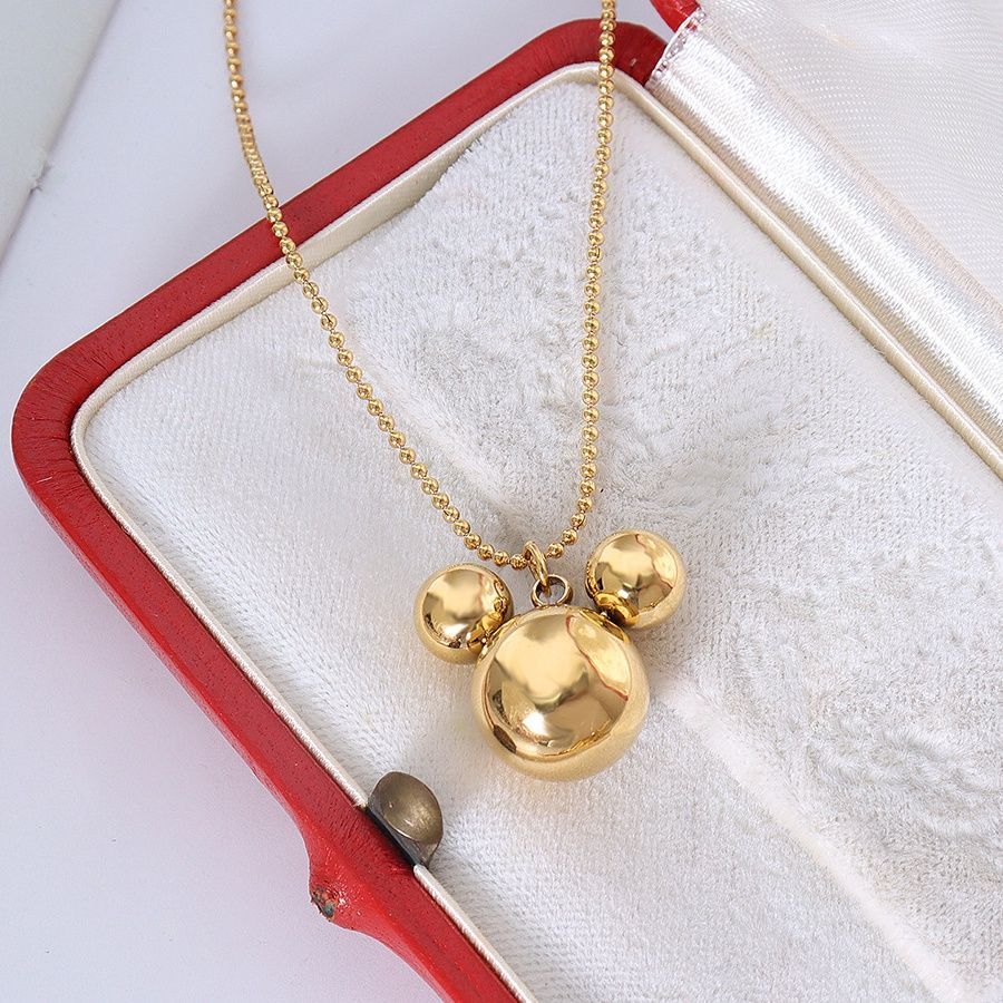 金 ネックレス 二重層重ね付け風丸型チャーム付きネックレス