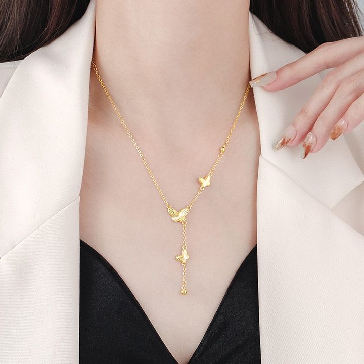 金 ネックレス 蝶々モチーフ縦長チェーンネックレス