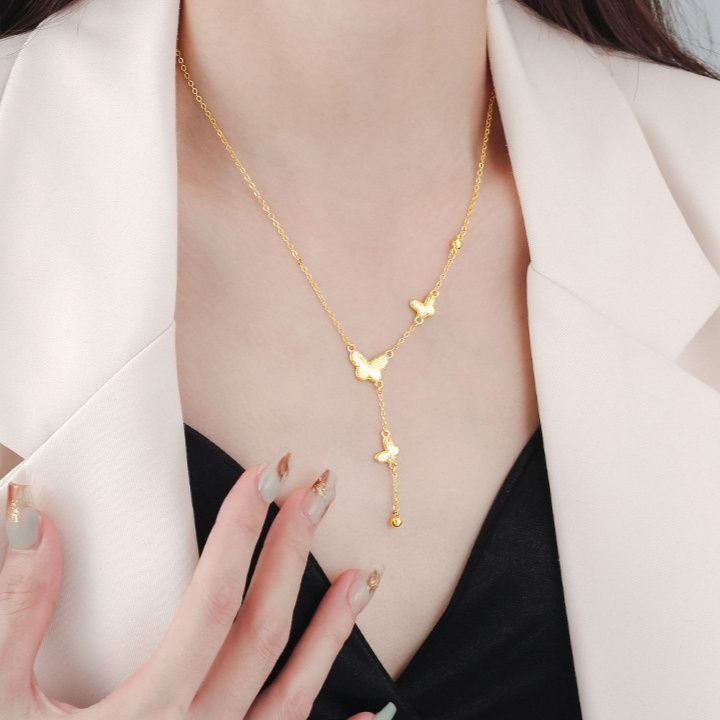 金 ネックレス 蝶々モチーフ縦長チェーンネックレス