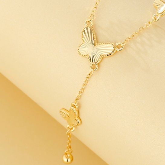 金 ネックレス 蝶々モチーフ縦長チェーンネックレス