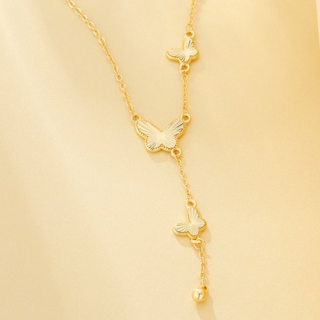 金 ネックレス 蝶々モチーフ縦長チェーンネックレス