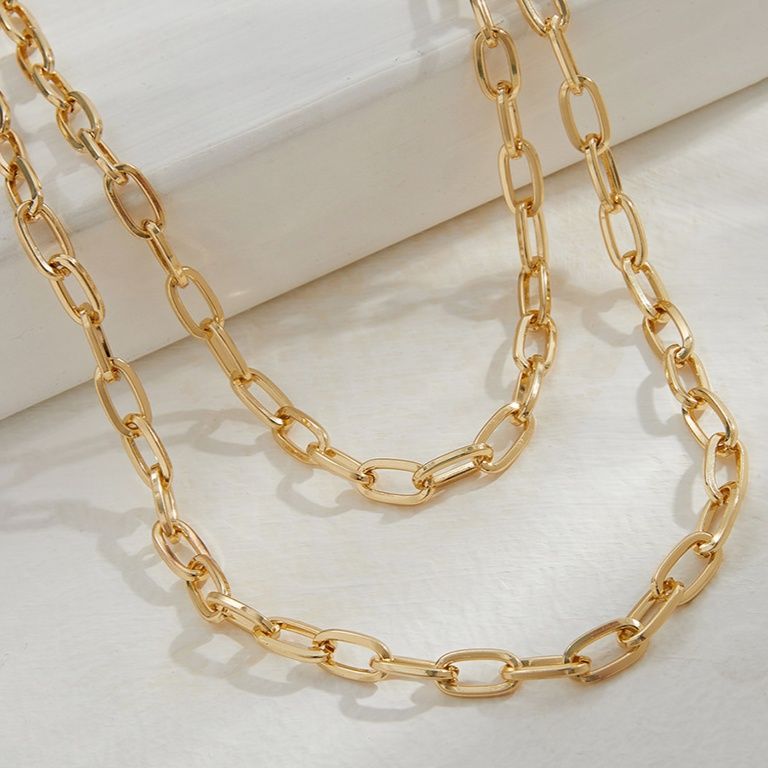 金 ネックレス 重ね付け楕円チェーン二連ネックレス