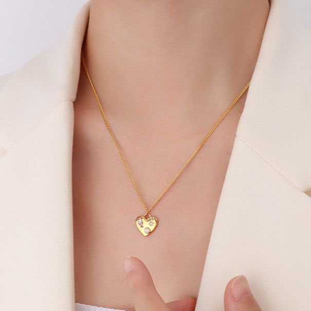 金 ネックレス 星型ハートモチーフ輝石装飾ネックレス