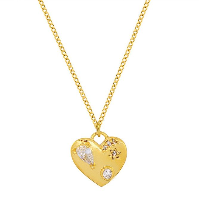 金 ネックレス 星型ハートモチーフ輝石装飾ネックレス
