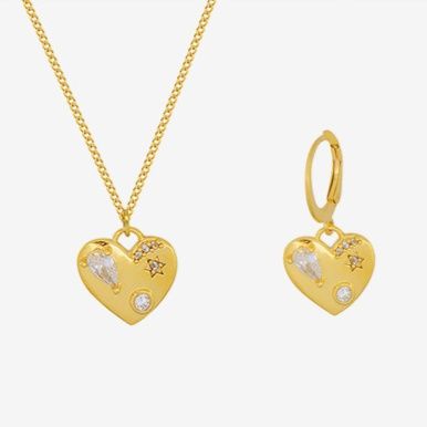 金 ネックレス 星型ハートモチーフ輝石装飾ネックレス