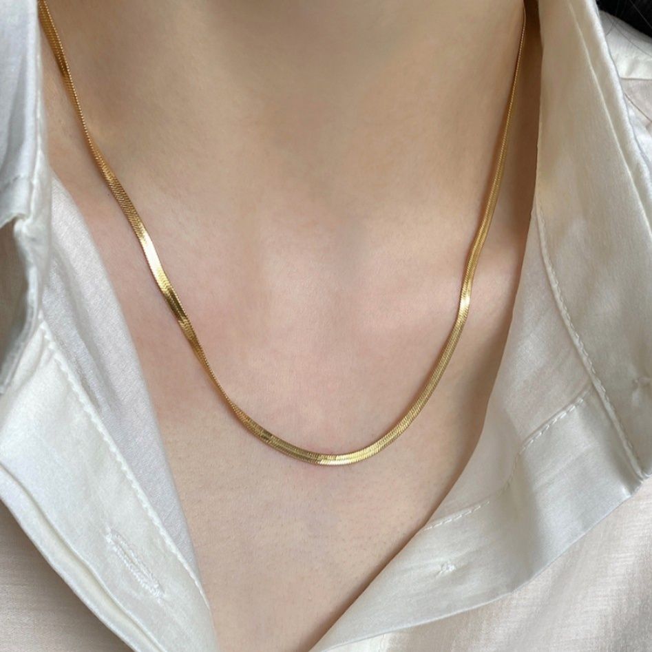 金 ネックレス シンプル平打ちチェーンネックレス