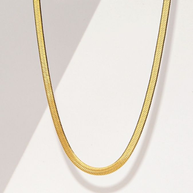 金 ネックレス シンプル平打ちチェーンネックレス