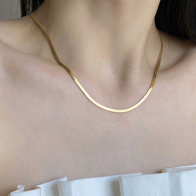 金 ネックレス シンプル平打ちチェーンネックレス