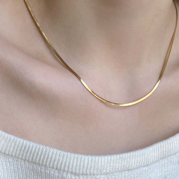金 ネックレス シンプル平打ちチェーンネックレス