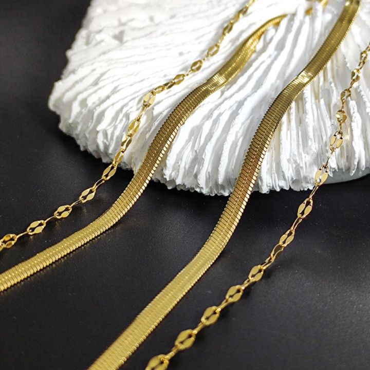 金 ネックレス 二連チェーン縦ライン棒付き重ね着け風ネックレス