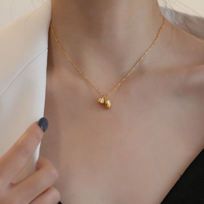 金 ネックレス 二連チャーム付き華奢チェーンネックレス