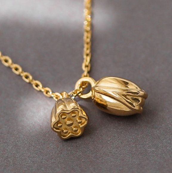 金 ネックレス 二連チャーム付き華奢チェーンネックレス