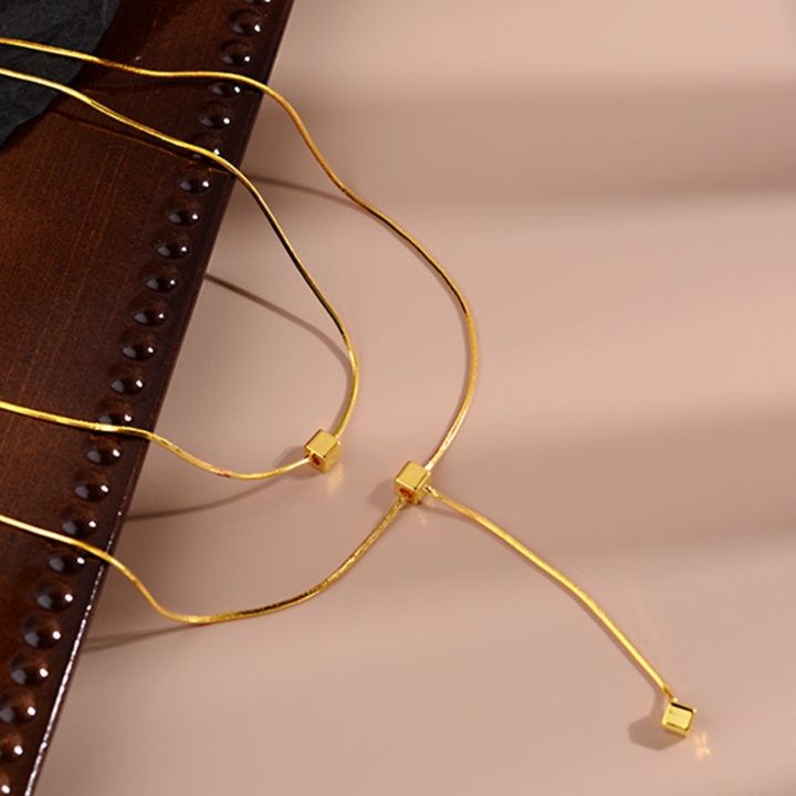 金 ネックレス 華奢な二連重ね付け風菱形モチーフネックレス