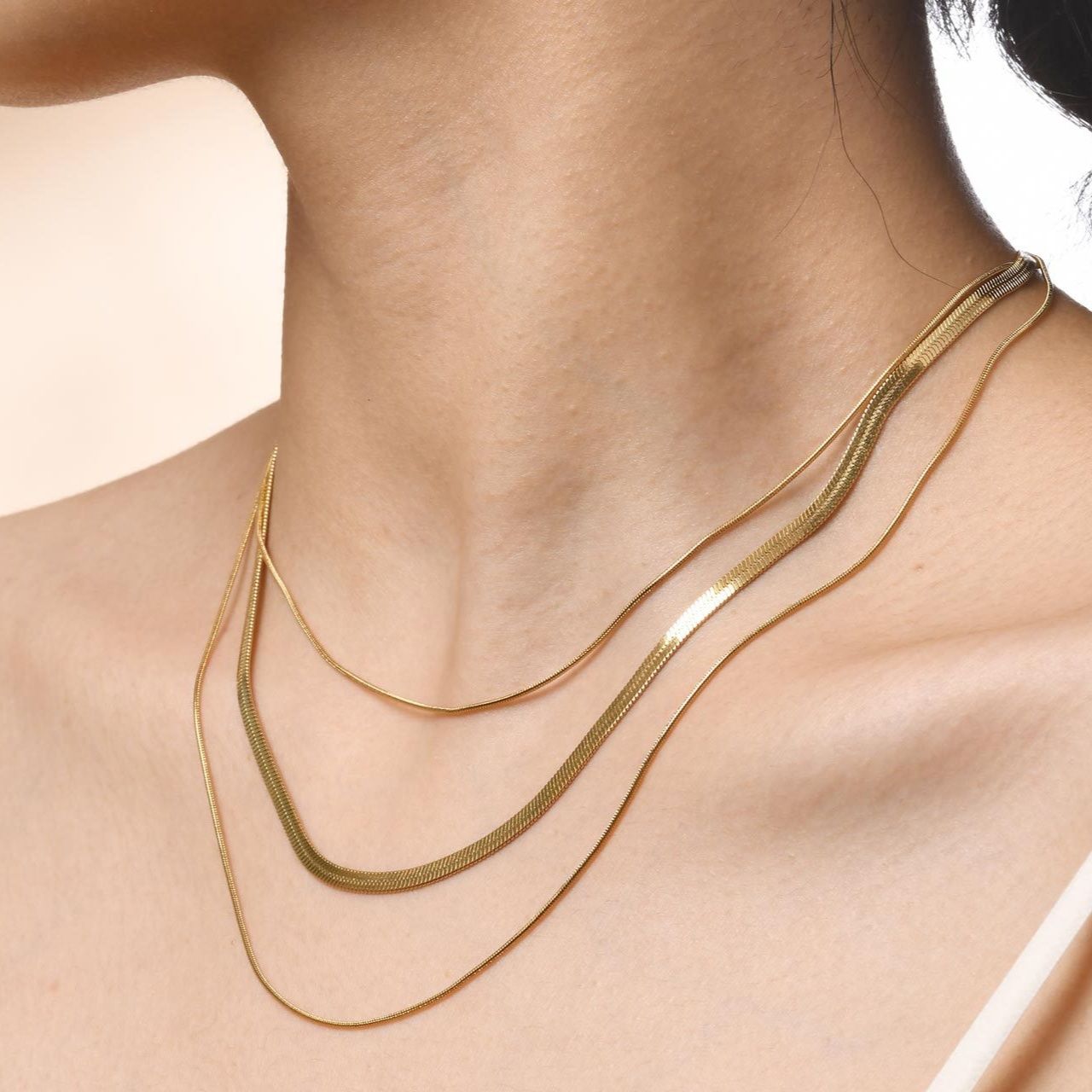 金 ネックレス 三連重ね付け華奢チェーンネックレスセット