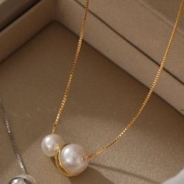 金 ネックレス ハートと真珠のデザイン華奢チェーンネックレス