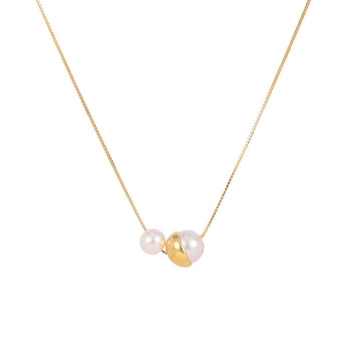 金 ネックレス ハートと真珠のデザイン華奢チェーンネックレス