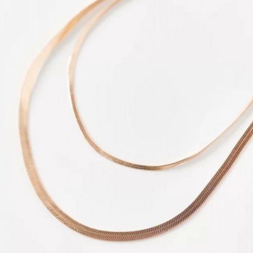 金 ネックレス 蛇骨チェーン 重ね付け風 短め首飾り