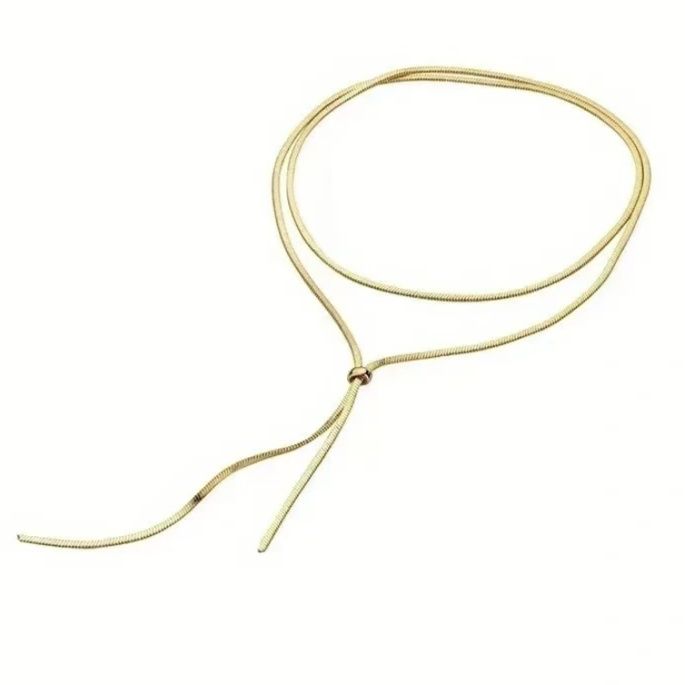 金 ネックレス 二連スネークチェーン調節可能ロングネックレス