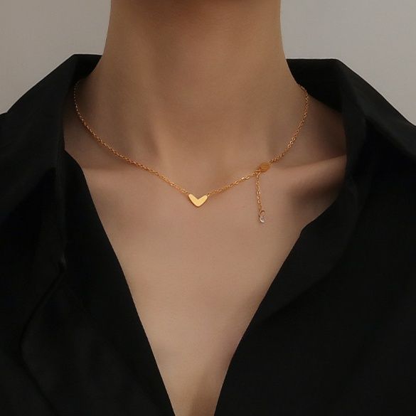 金 ネックレス 小さなハートと揺れる雫の二連デザイン