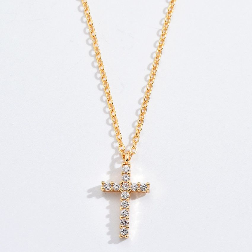 金 ネックレス 輝く十字架モチーフ華奢チェーンネックレス