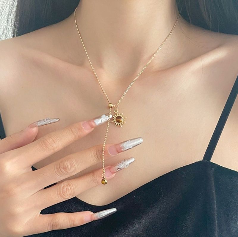 金 ネックレス 太陽モチーフ調節可能ロングチェーンネックレス