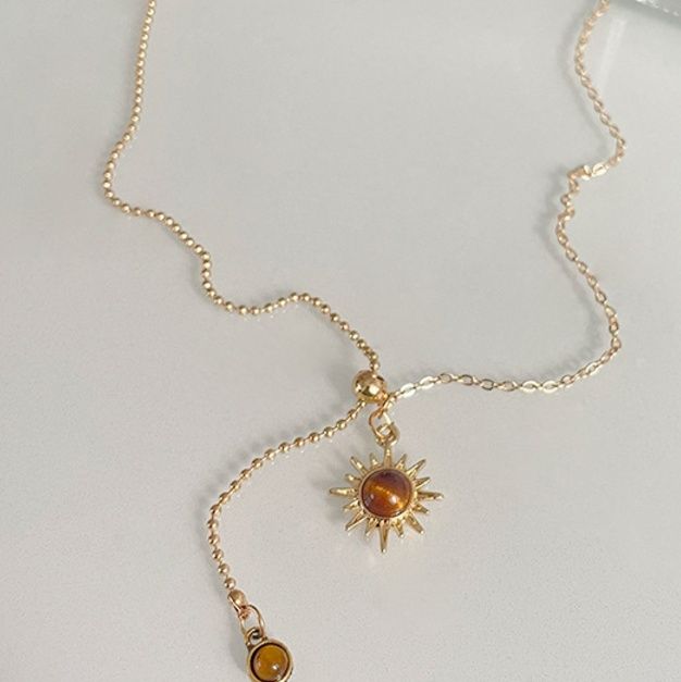 金 ネックレス 太陽モチーフ調節可能ロングチェーンネックレス