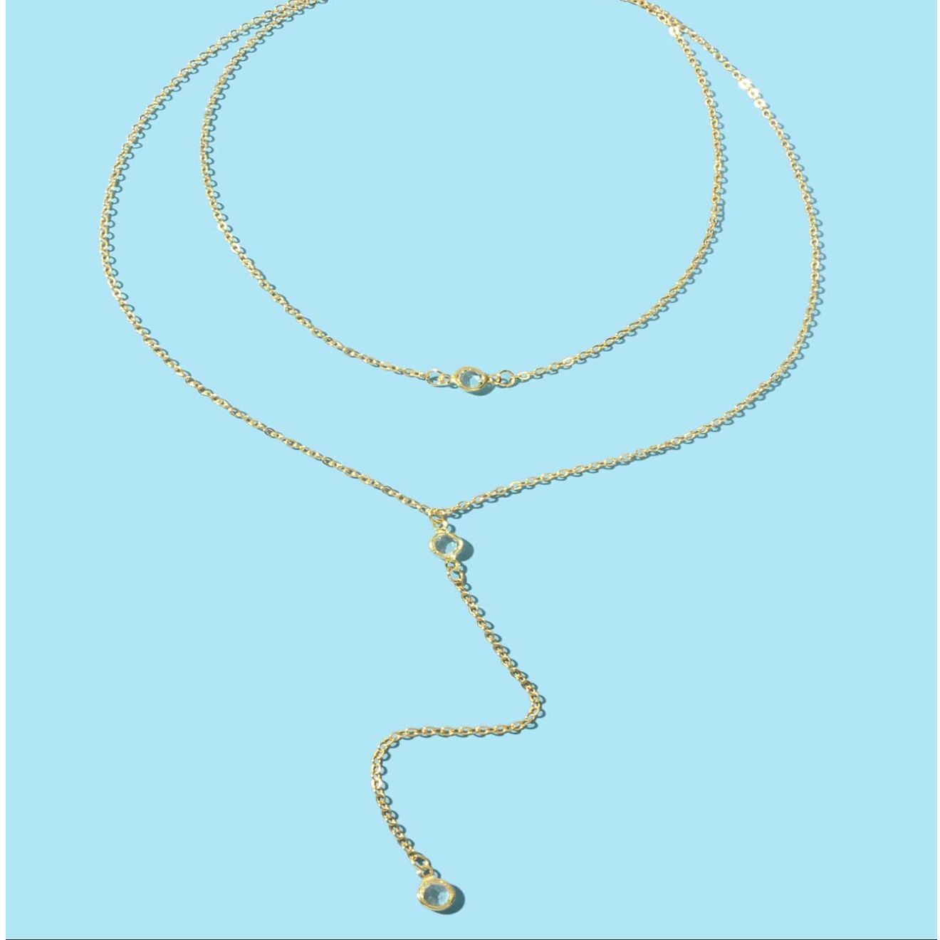 金 ネックレス 四つ葉モチーフ二連レイヤードネックレス