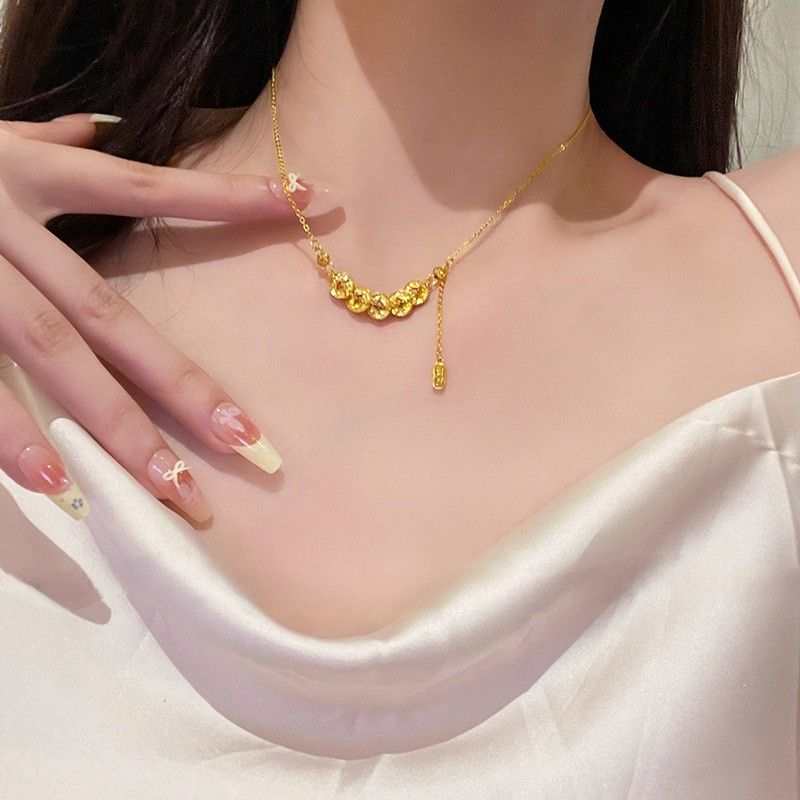 金 ネックレスレディース 繊細な輪繋ぎモチーフのY字型調整可能