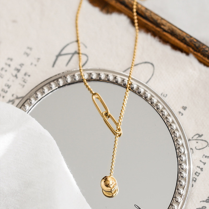 金 ネックレス 楕円モチーフ球体チャーム調節可能ネックレス