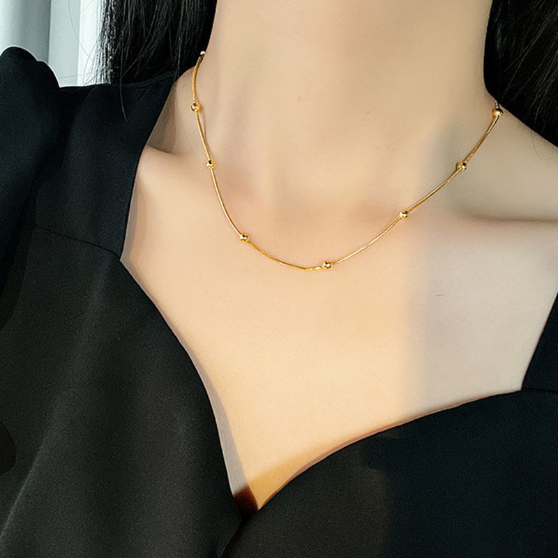 ゴールドネックレス シンプル小粒珠散りデザインネックレス
