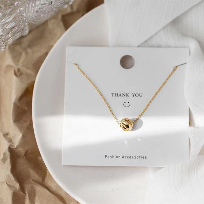 金 ネックレス ツイストボール一粒ペンダント華奢チェーン