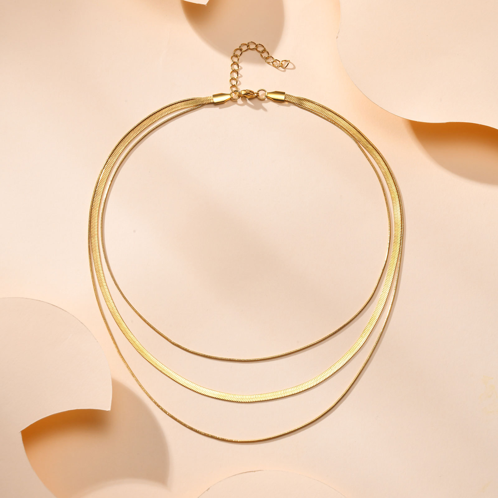 金 ネックレス 三連重ね付け華奢チェーンネックレスセット