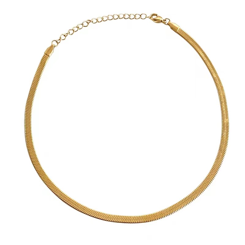 金 ネックレス 上品な平打ち蛇腹チェーンネックレス