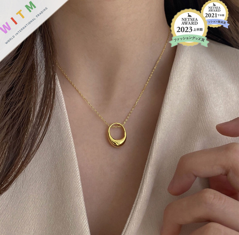 金 ネックレス 金色オーバルペンダント ネックレス レディース 高級感
