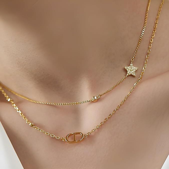 ゴールドネックレス 星モチーフ 二連レイヤード ネックレス