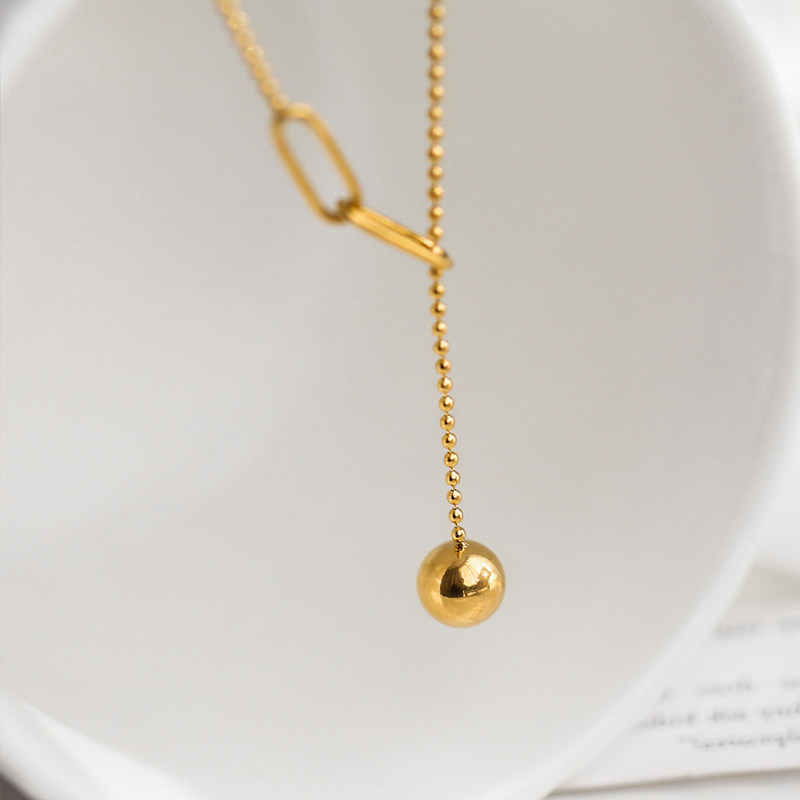 金 ネックレス 楕円モチーフ球体チャーム調節可能ネックレス