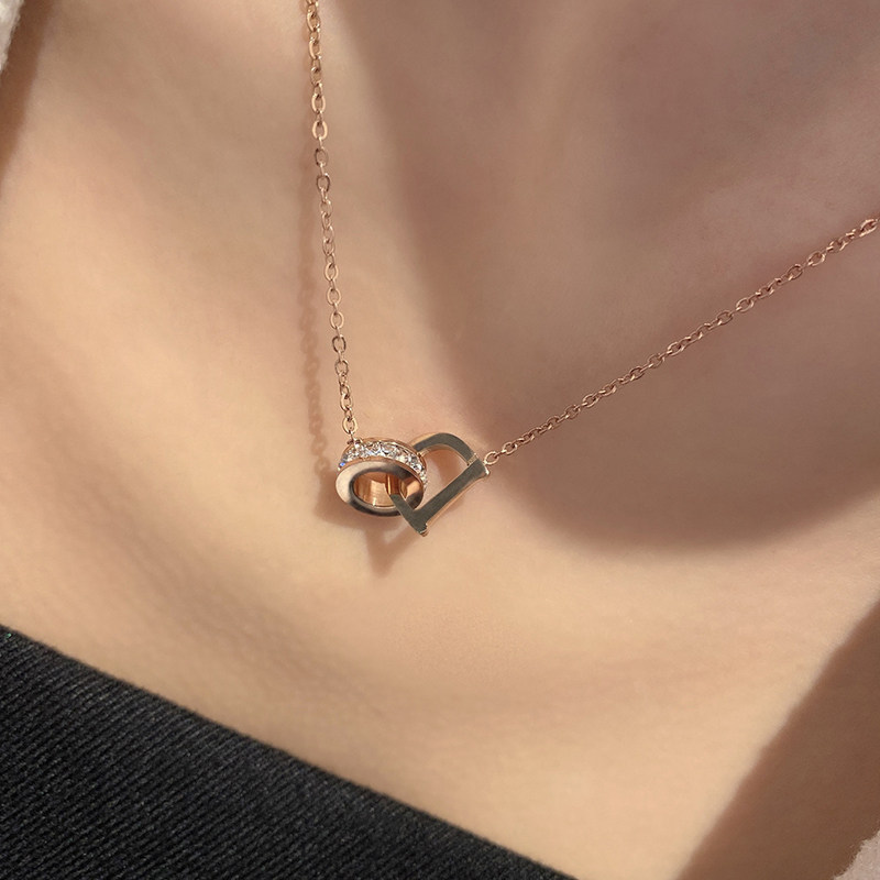 金 ネックレス ハート型ジルコニア付き華奢チェーンネックレス