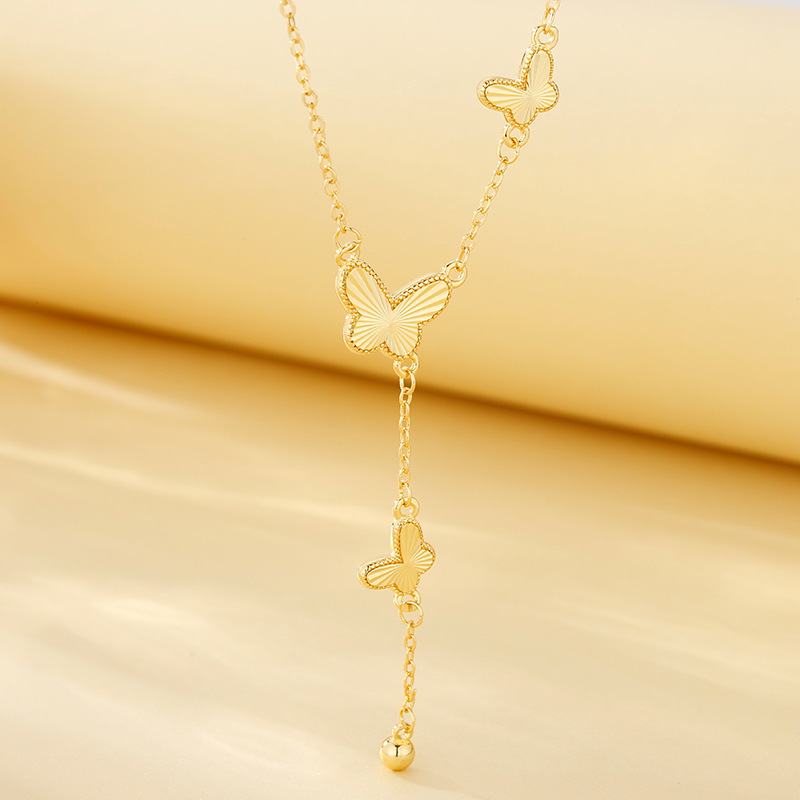 金 ネックレス 蝶々モチーフ縦長チェーンネックレス