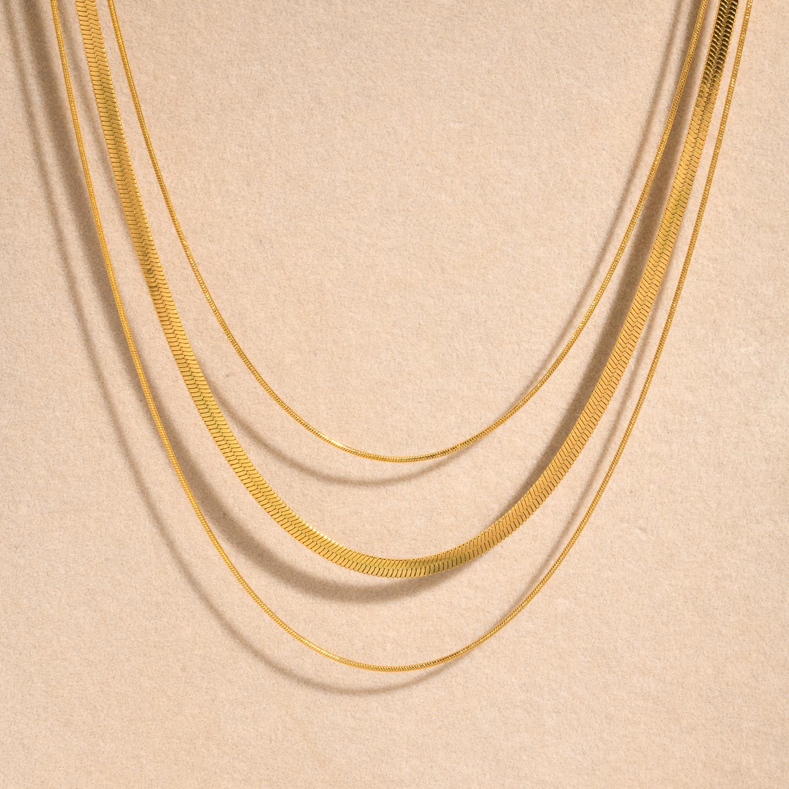 金 ネックレス 三連重ね付け華奢チェーンネックレスセット