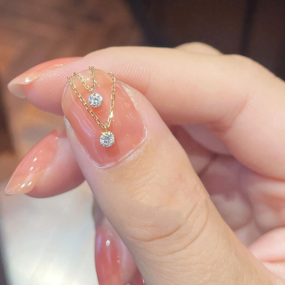 ゴールドネックレス 三連ダイヤモンドレイヤードネックレス
