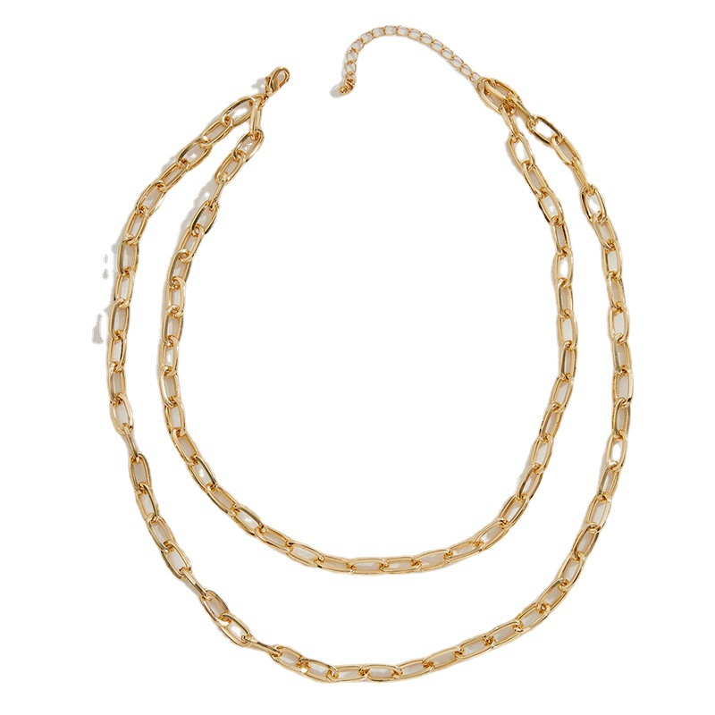 金 ネックレス 重ね付け楕円チェーン二連ネックレス