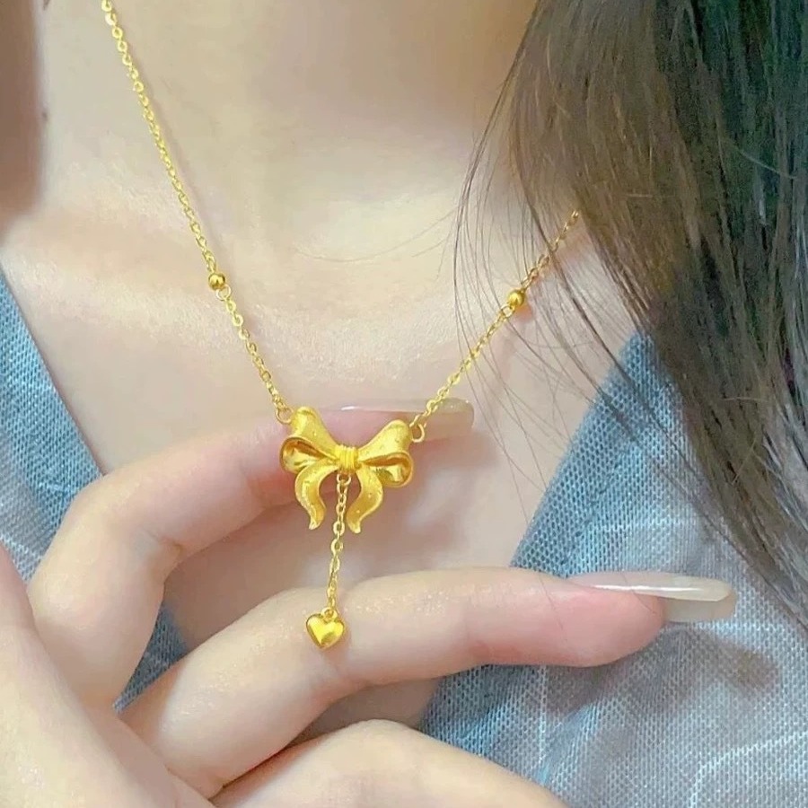 ゴールドネックレス リボンハート ネックレス