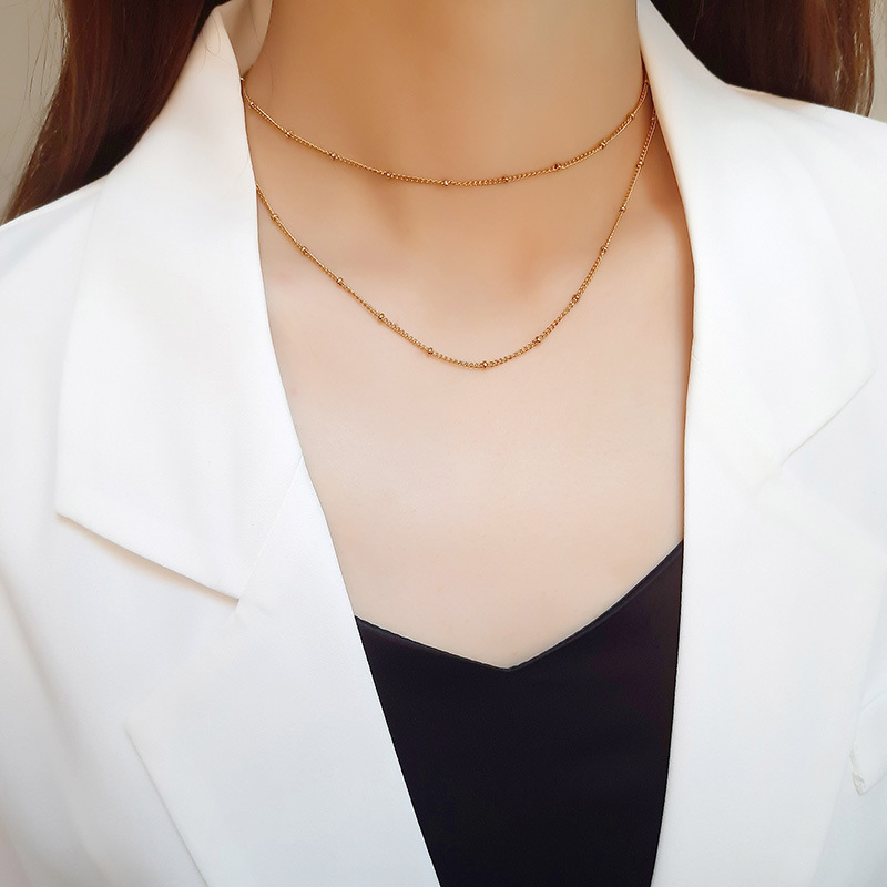 金 ネックレス 華奢二連チェーン重ね付け風ネックレス