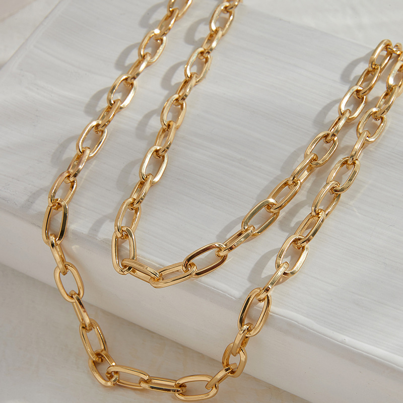 金 ネックレス 重ね付け楕円チェーン二連ネックレス