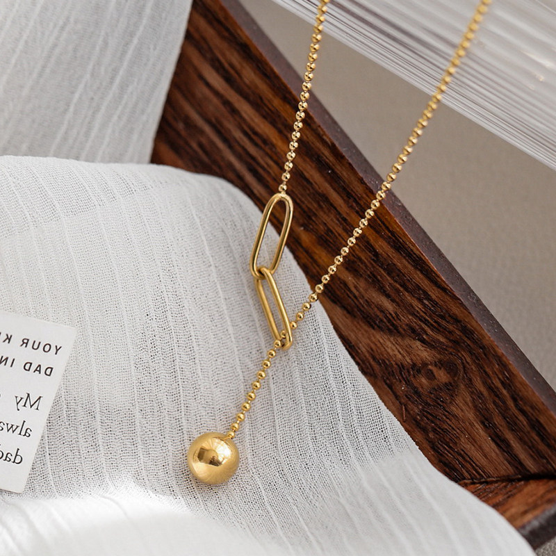 金 ネックレス 楕円モチーフ球体チャーム調節可能ネックレス