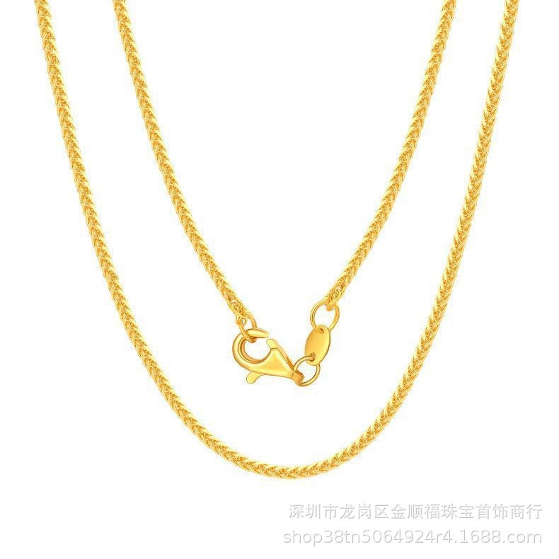 金 ネックレス 麦穂編み込み細身チェーンネックレス