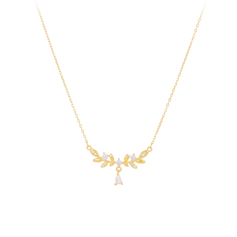 金 ネックレス 天使の羽根モチーフ雫型宝石付きネックレス