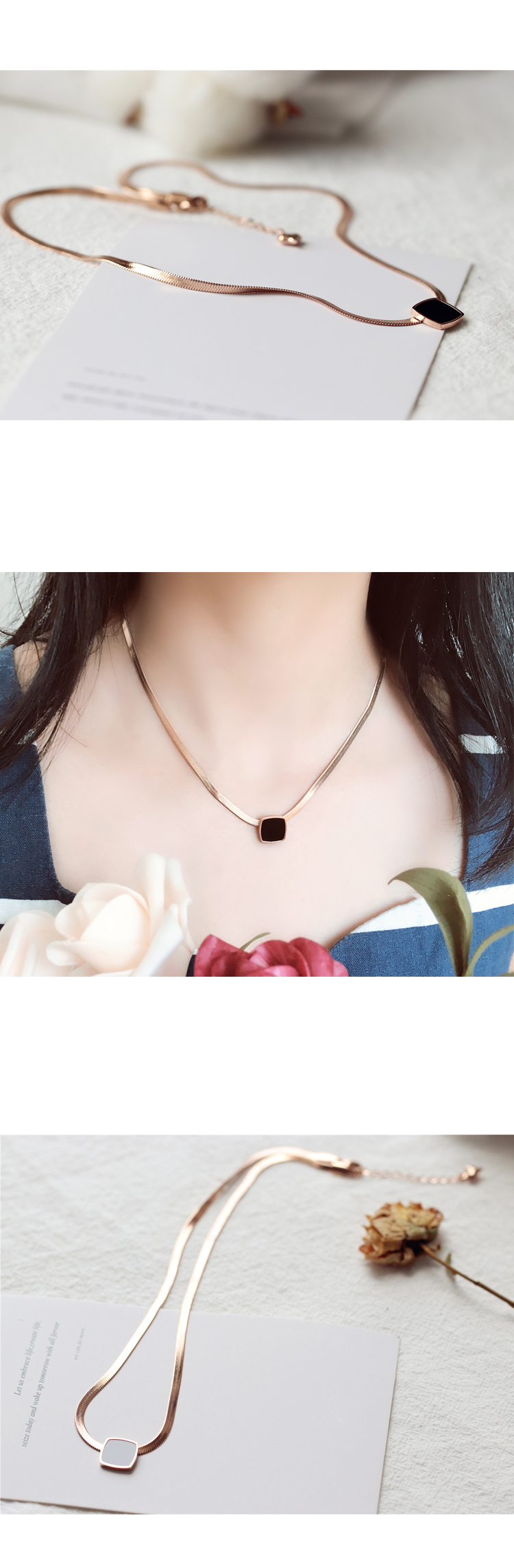 ゴールドネックレス シンプルスクエアモチーフネックレス