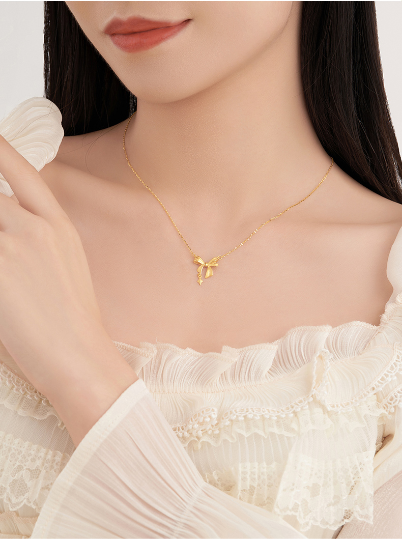 金 ネックレス 優美リボン チャーム ネックレス