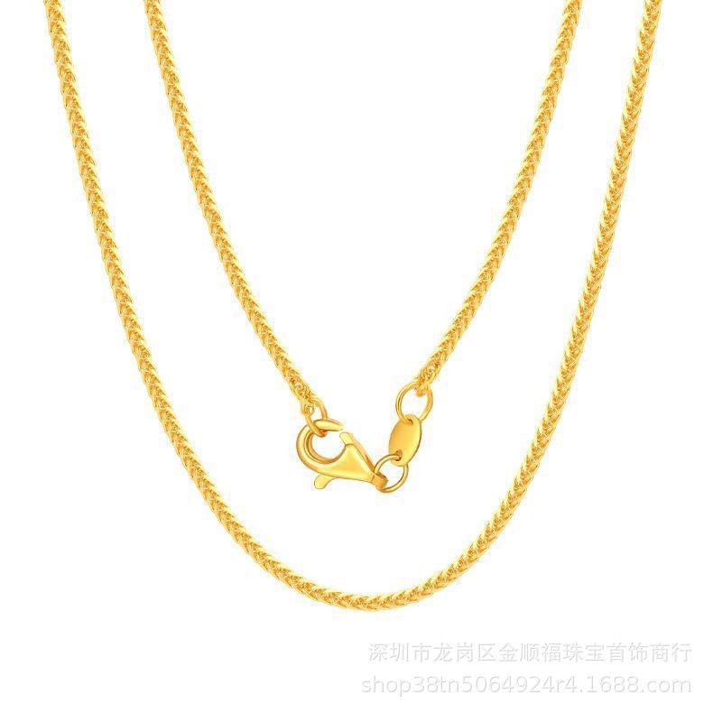 金 ネックレス 麦穂編み込み細身チェーンネックレス